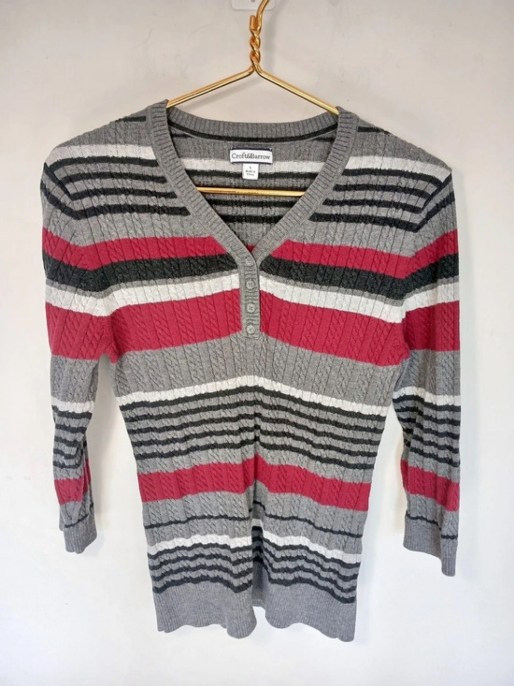 Croft & Barrow Striped Cotton V-Neck Sweater